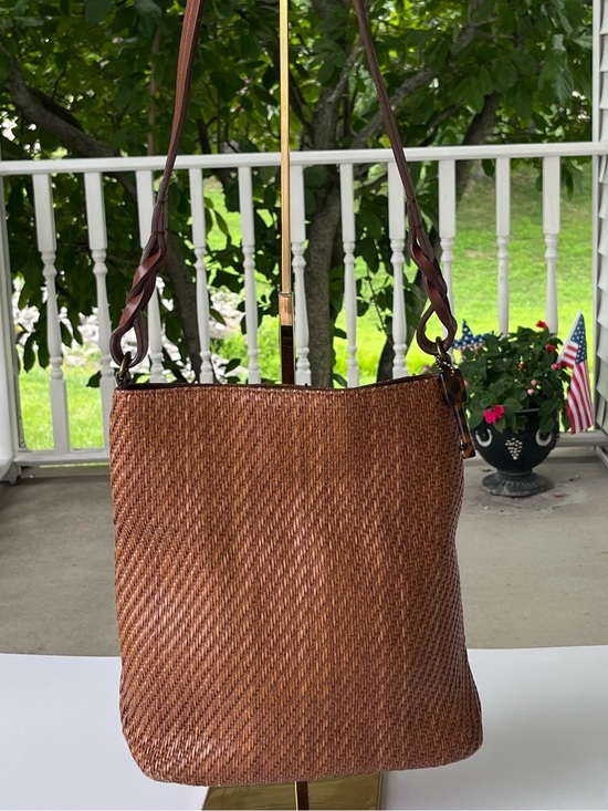 Fossil Handbags - Fossil Vintage Woven Straw Shoulder Bag With Leather Strap